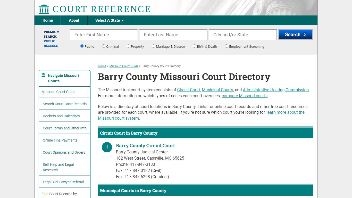 Barry County Missouri Court Directory | CourtReference.com